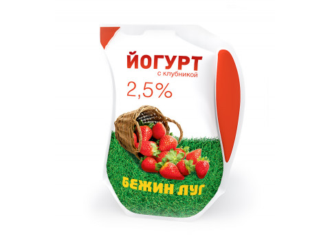 Питьевой йогурт натуральный фруктовый Клубника Бежин луг 900 гр., вкусный молочный йогурт 2,5% фабрики "Тульский молочный комбинат"